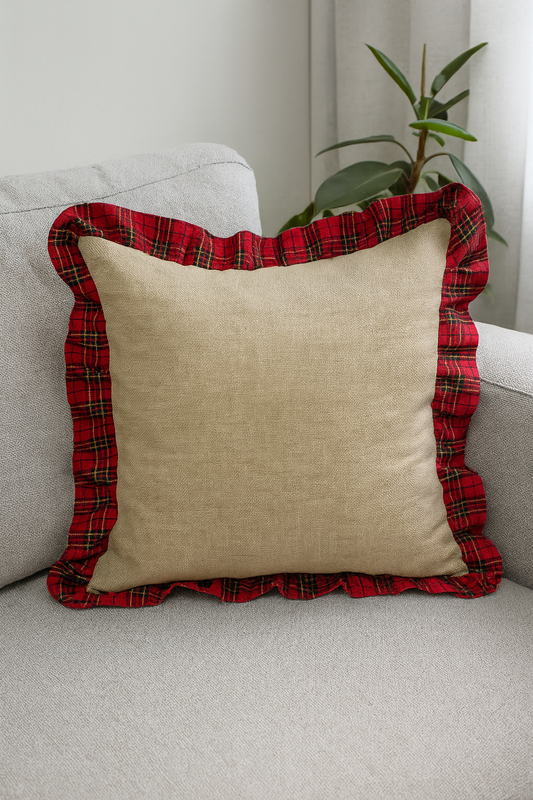 Tartan Ruffle Pillow Cover