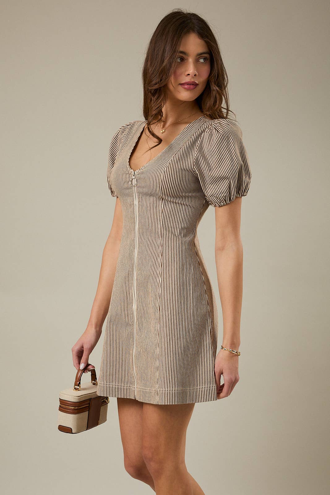 ZIP FRONT STRIPED DRESS