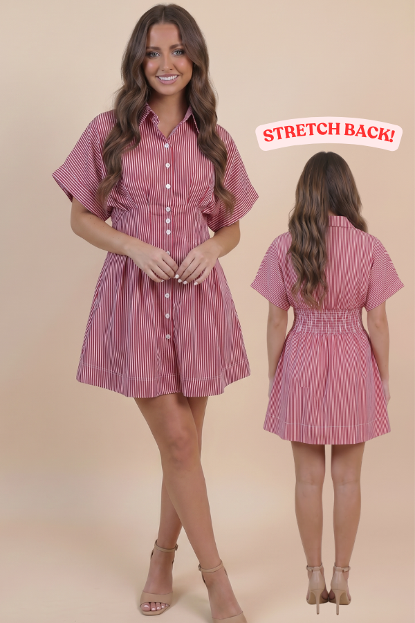 STRIPED DRESS WITH SMOCKED BACK