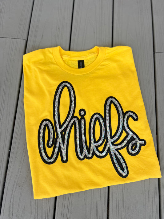 Chiefs Sequin Tee in Yellow