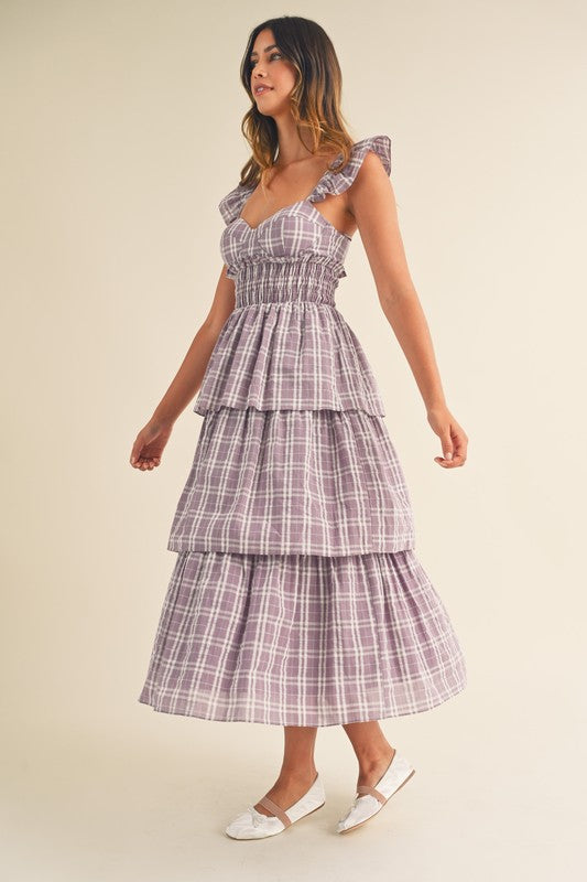 Plaid sweatheart neckline dress