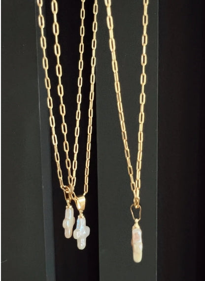 Dainty Pearl Cross Necklace
