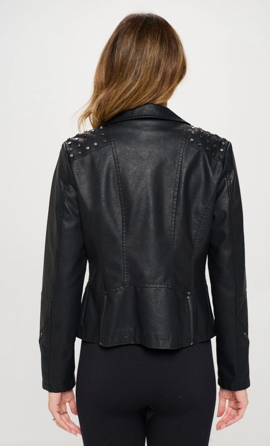 Studded Moto Faux Leather Jacket