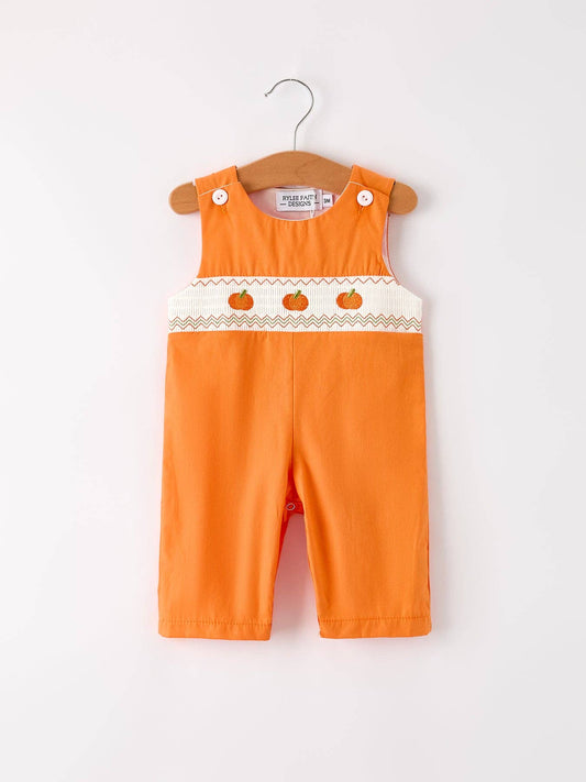 Orange Pumpkin Smocked Romper