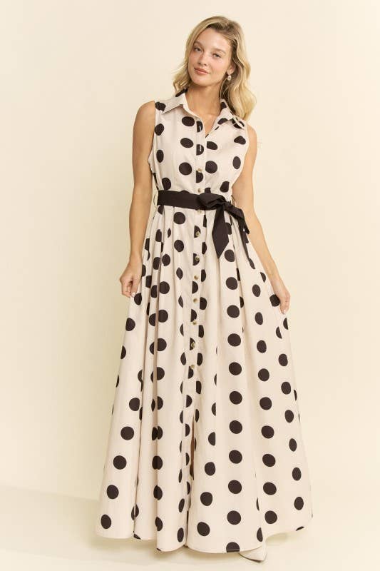 POLKA DOT BELTED DRESS