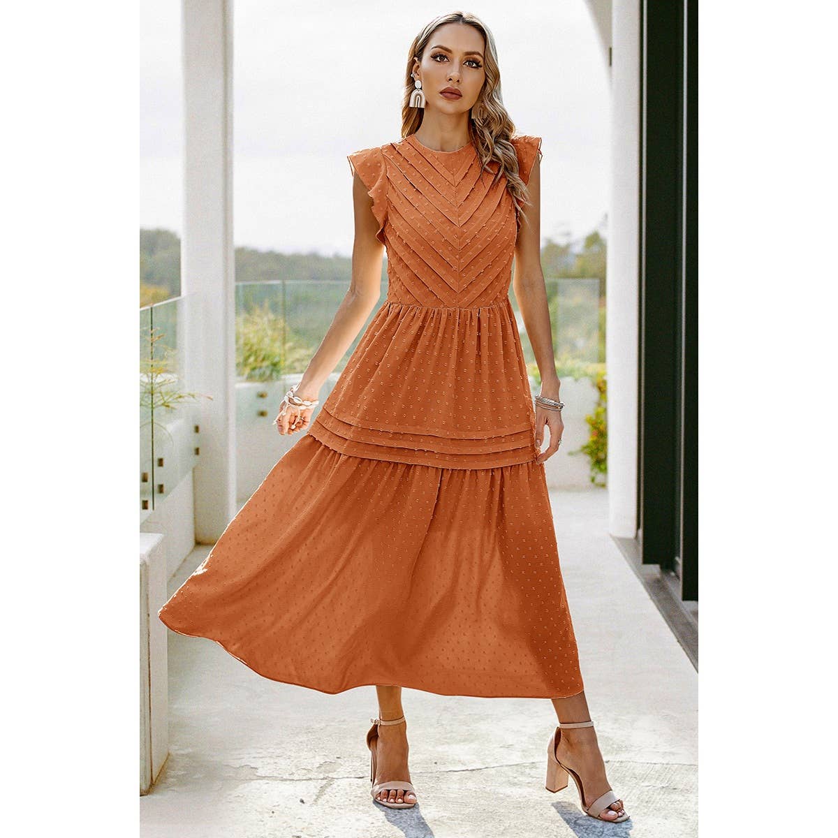 Ruffle Solid Willow Smocked Maxi Dress