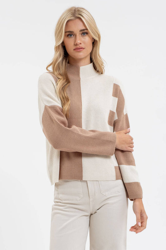 COLORBLOCK MOCK NECK SWEATER