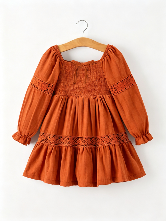 Rust Smocked Ruffle Dress