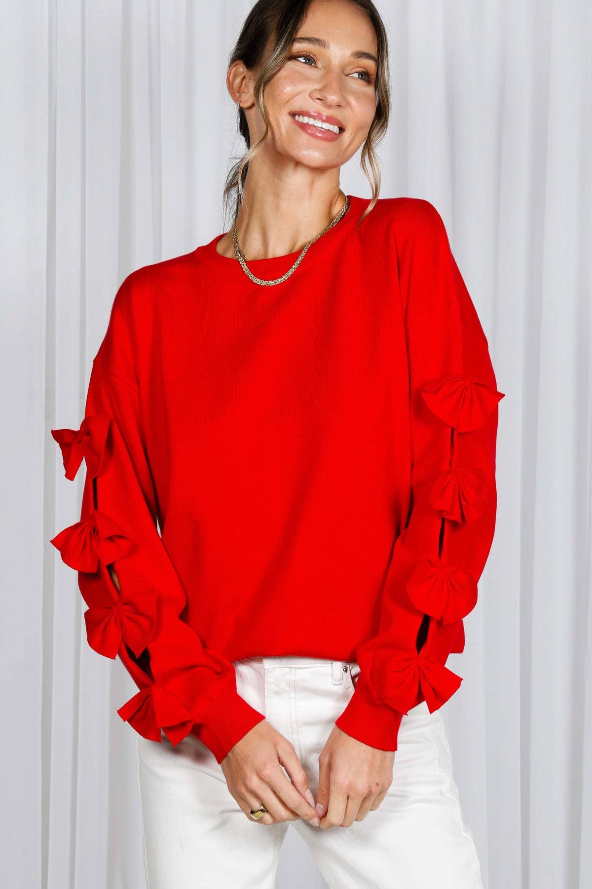 Orange Bow Sleeve Sweater
