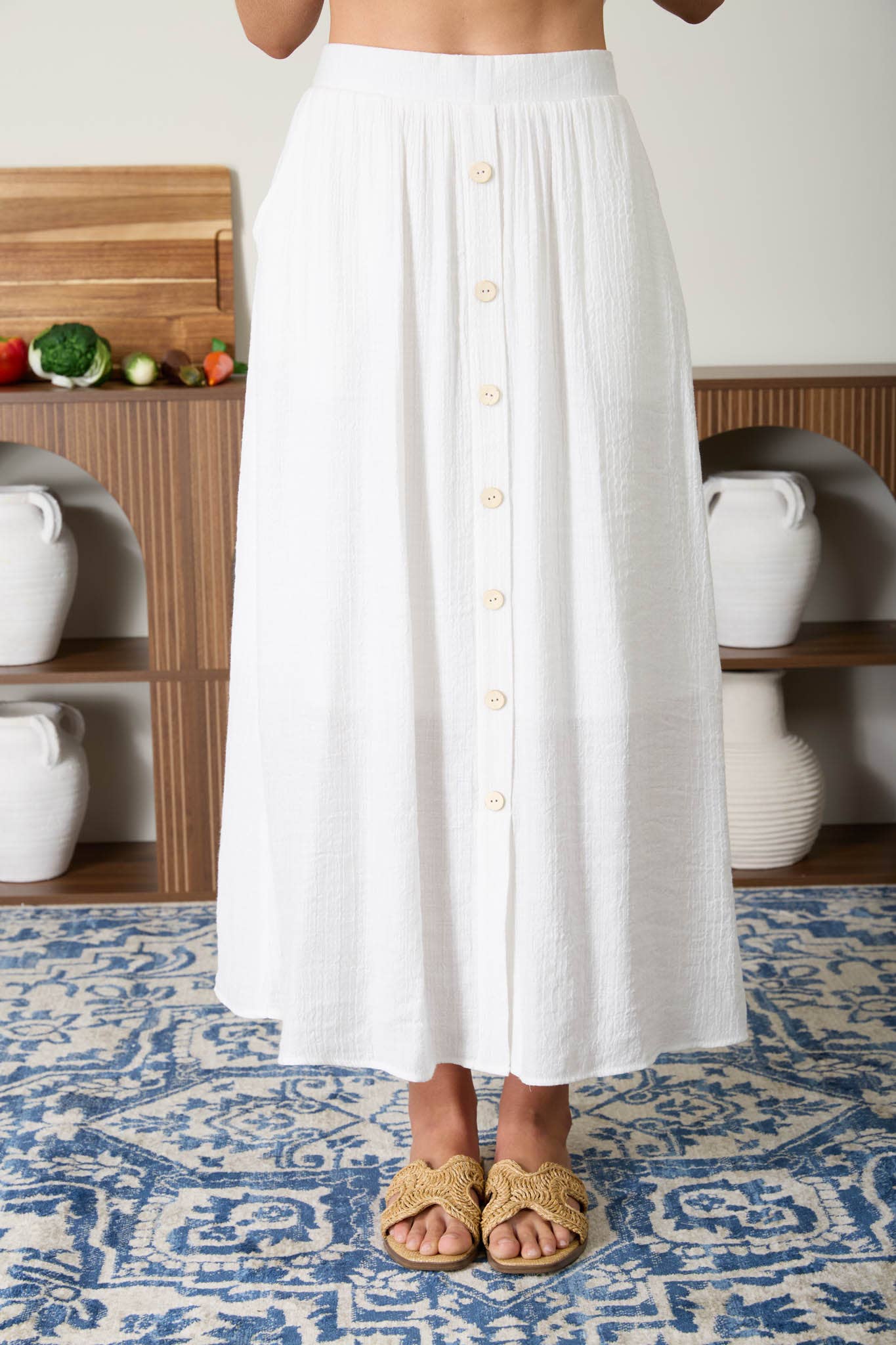 BUTTON DOWN MIDI SKIRT