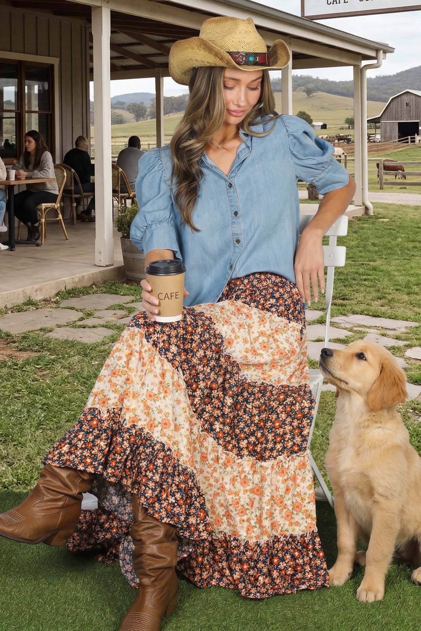 Puff-Sleeve Chambray Shirt