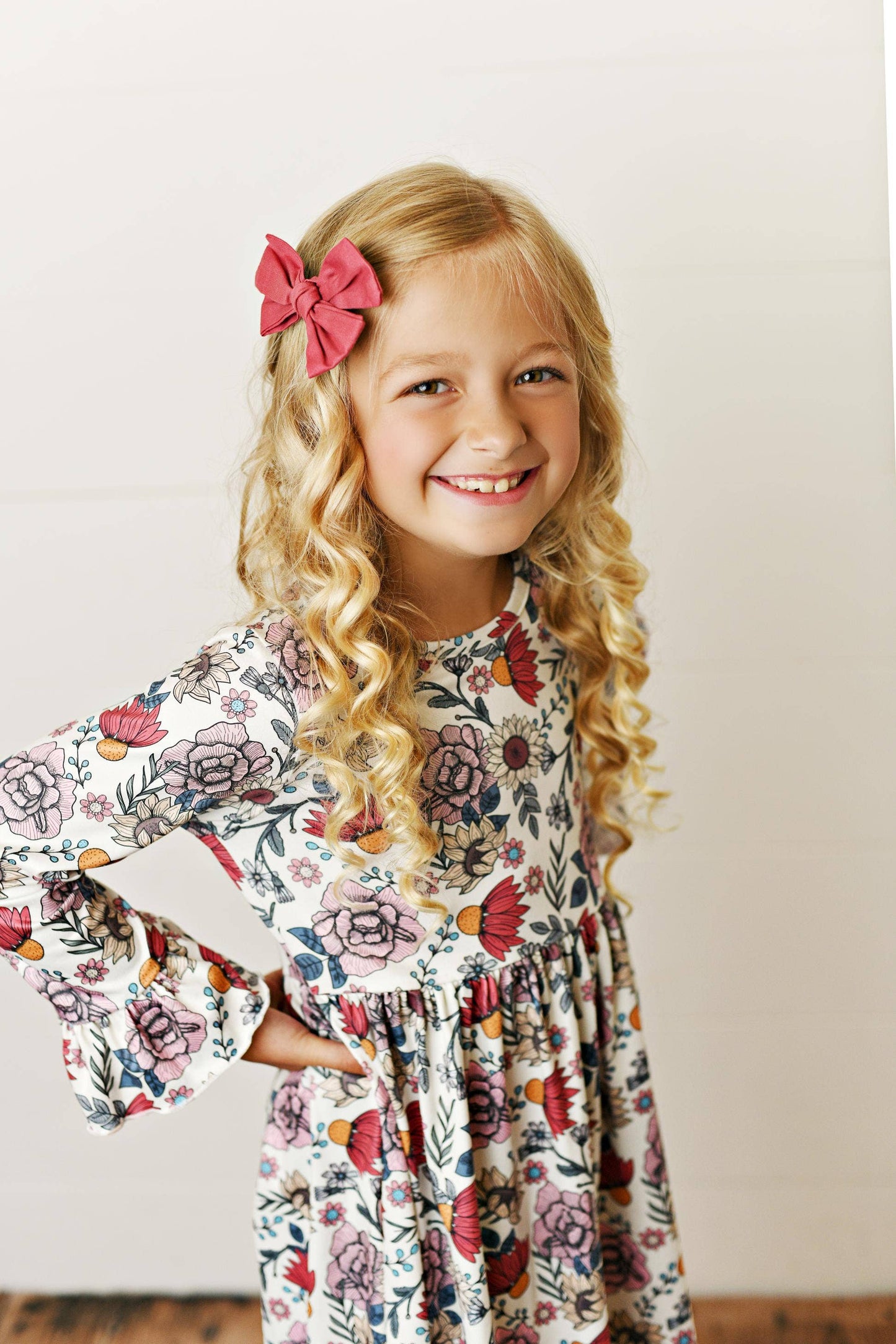 Kids Claire Rust Fall Floral Print Twirl Dress