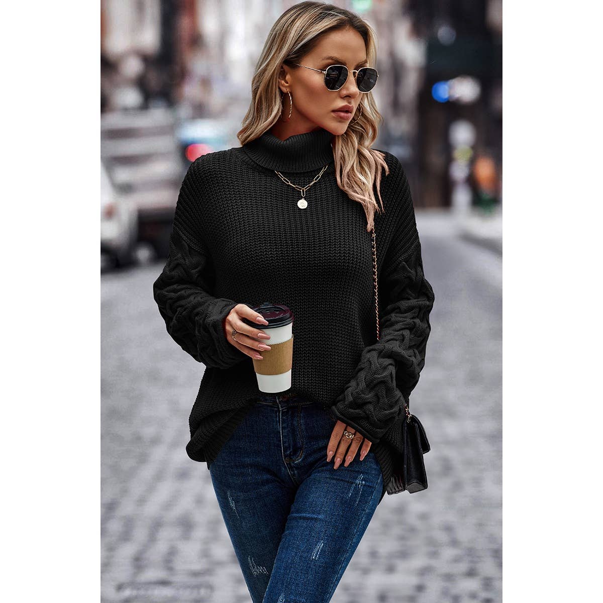 Cross Sleeve Roll Neck Sweater