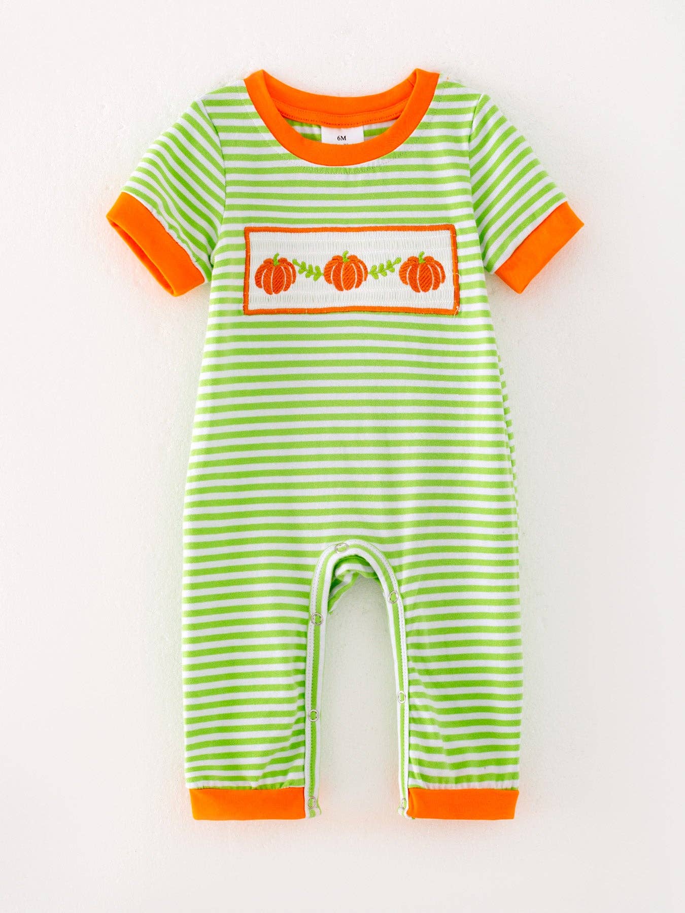 Pumpkin Smocked Striped Romper