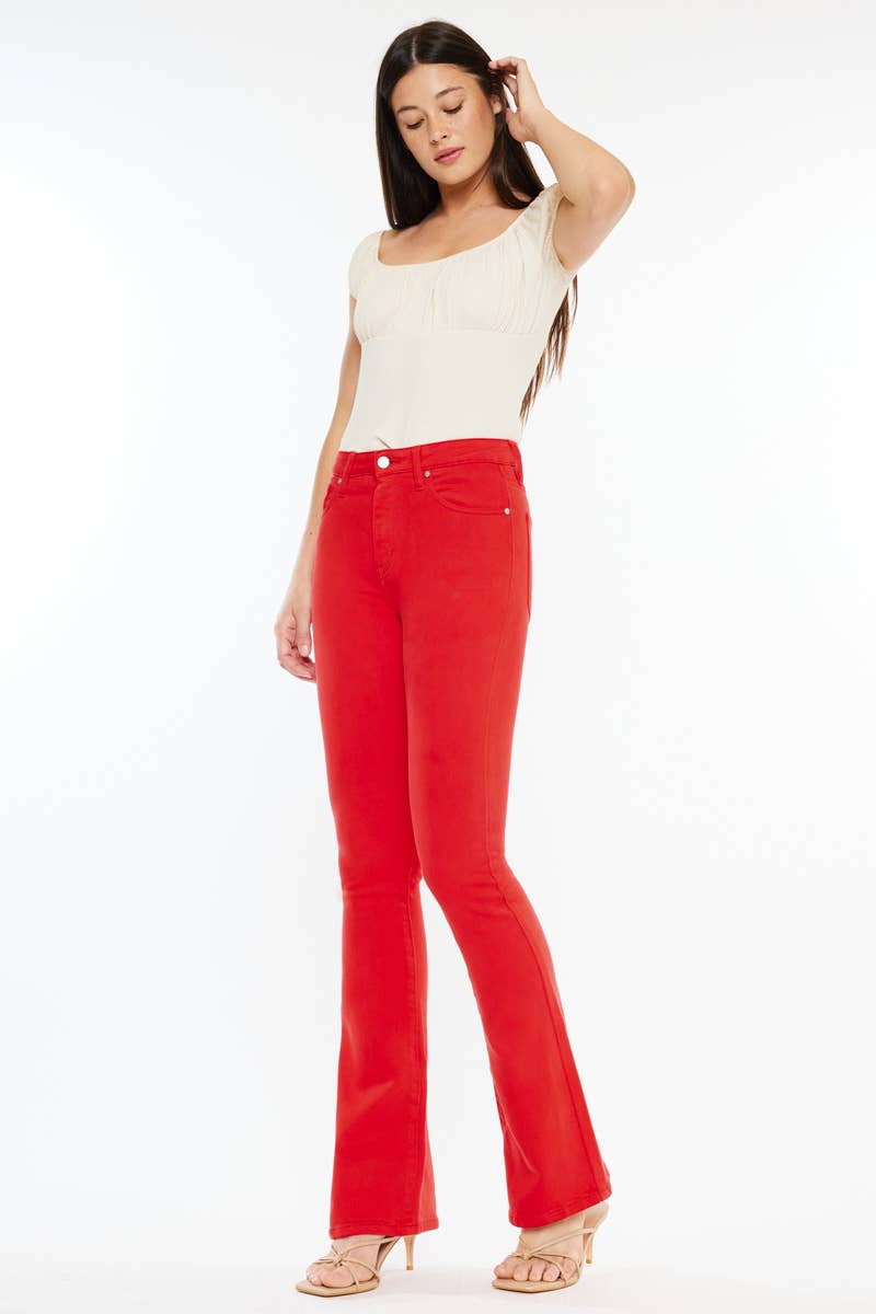 RED HIGH RISE BOOTCUT JEANS