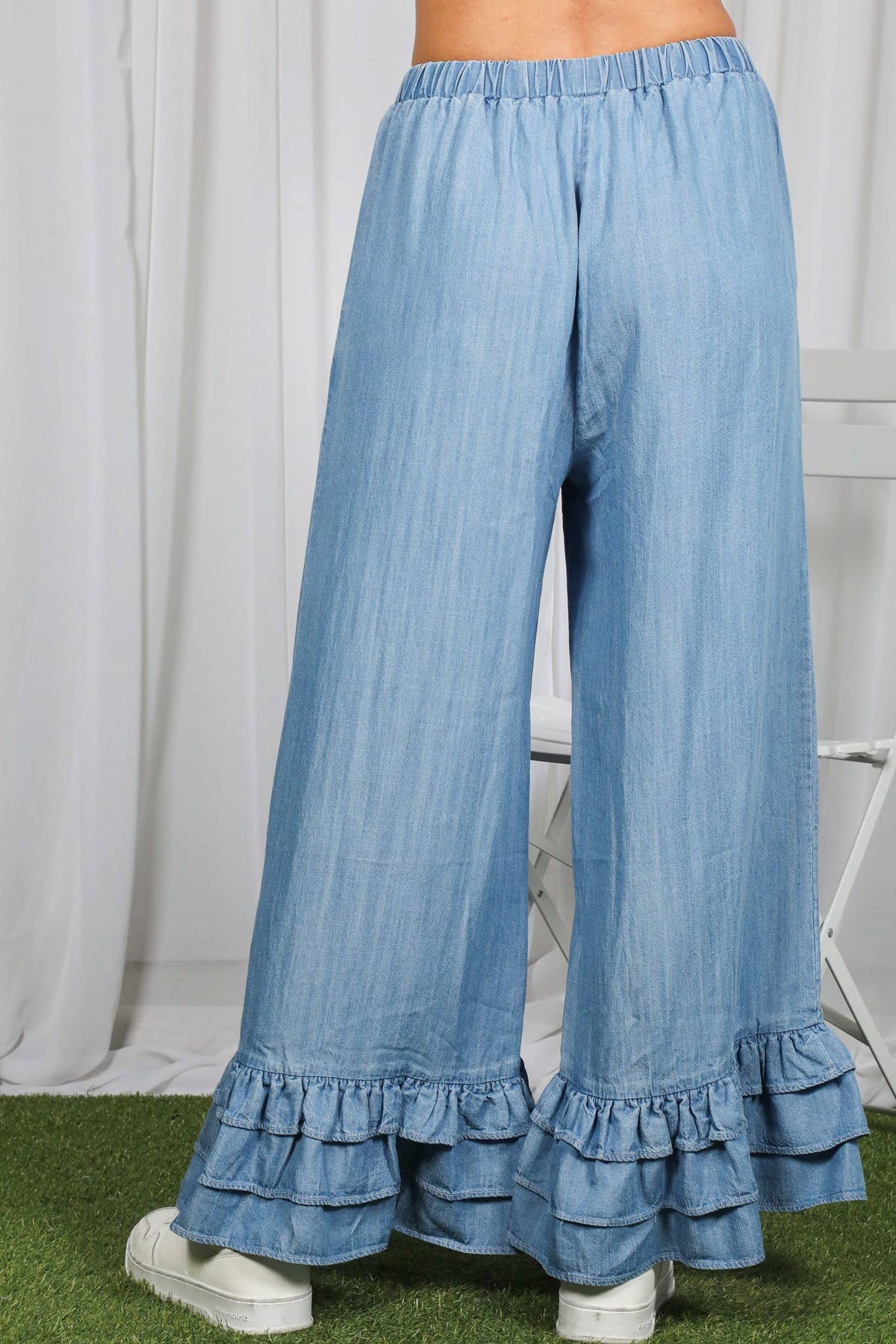 Ruffle Hem Chambray Pants
