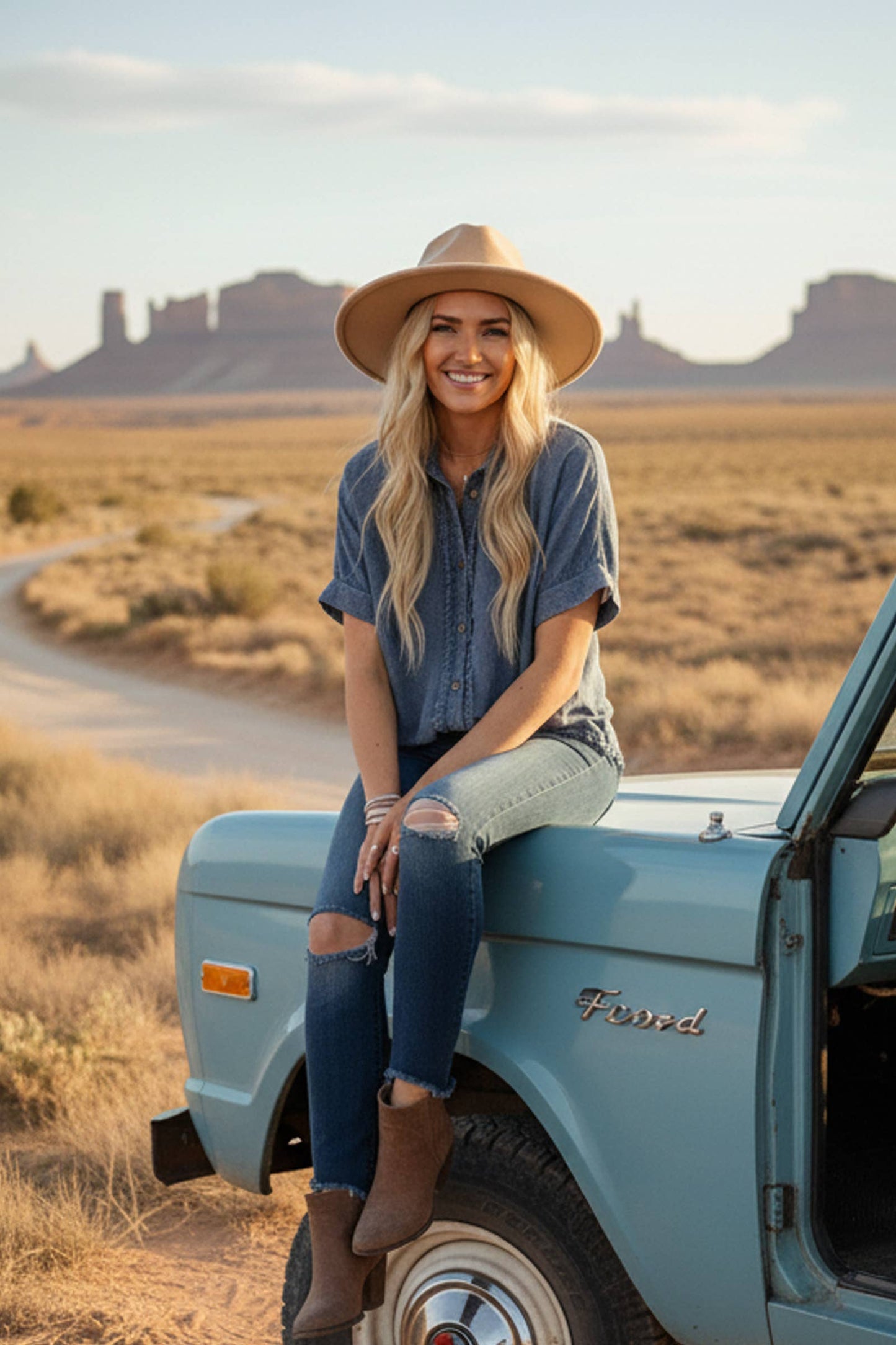 Frayed Trim Denim Top