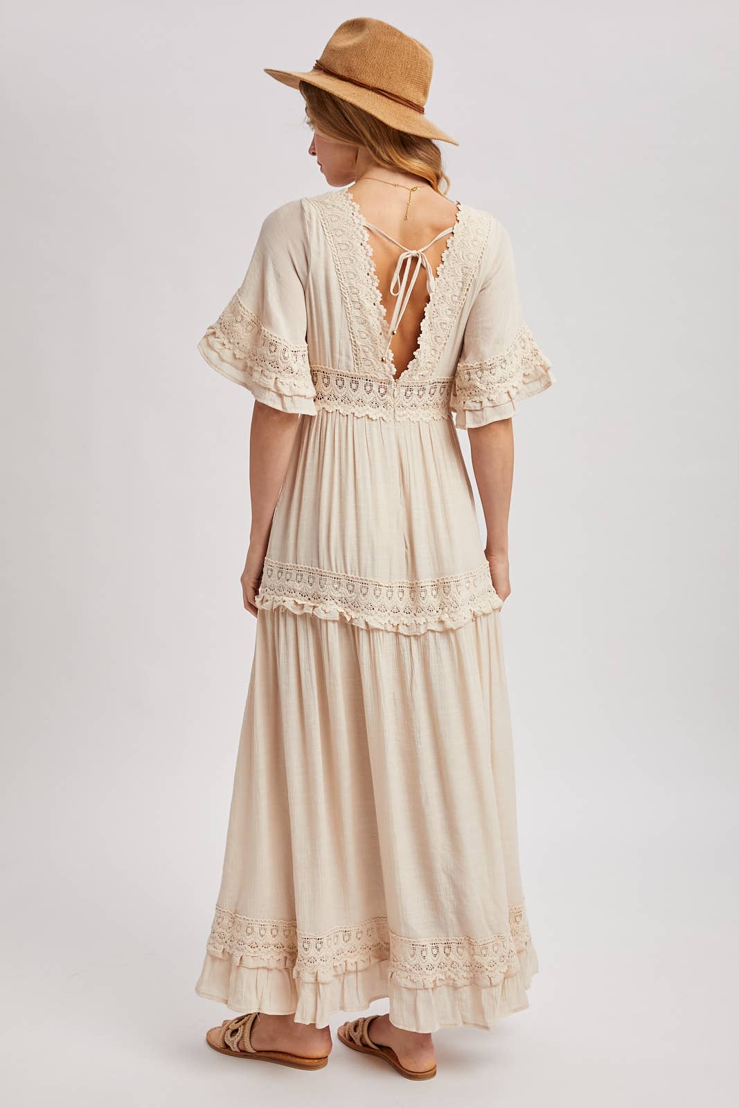 V-NECK LACE TRIM MAXI