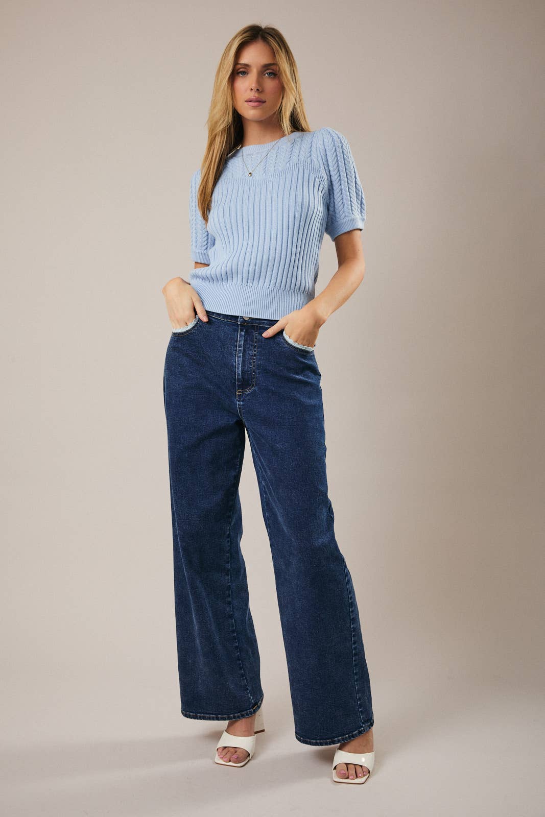 PUFF SLEEVE CABLE SWEATER