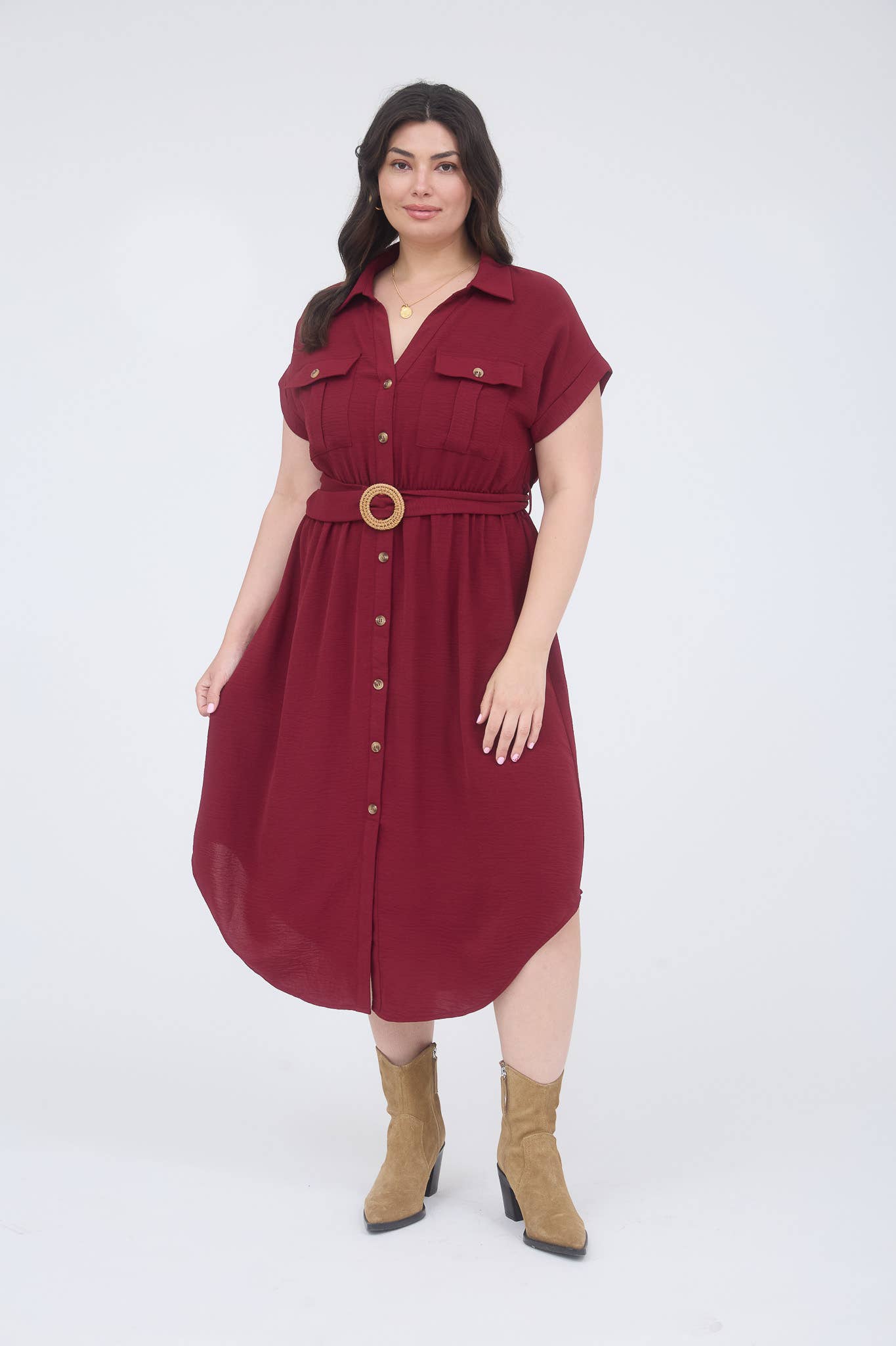 PLUS BELTED MIDI DRESS