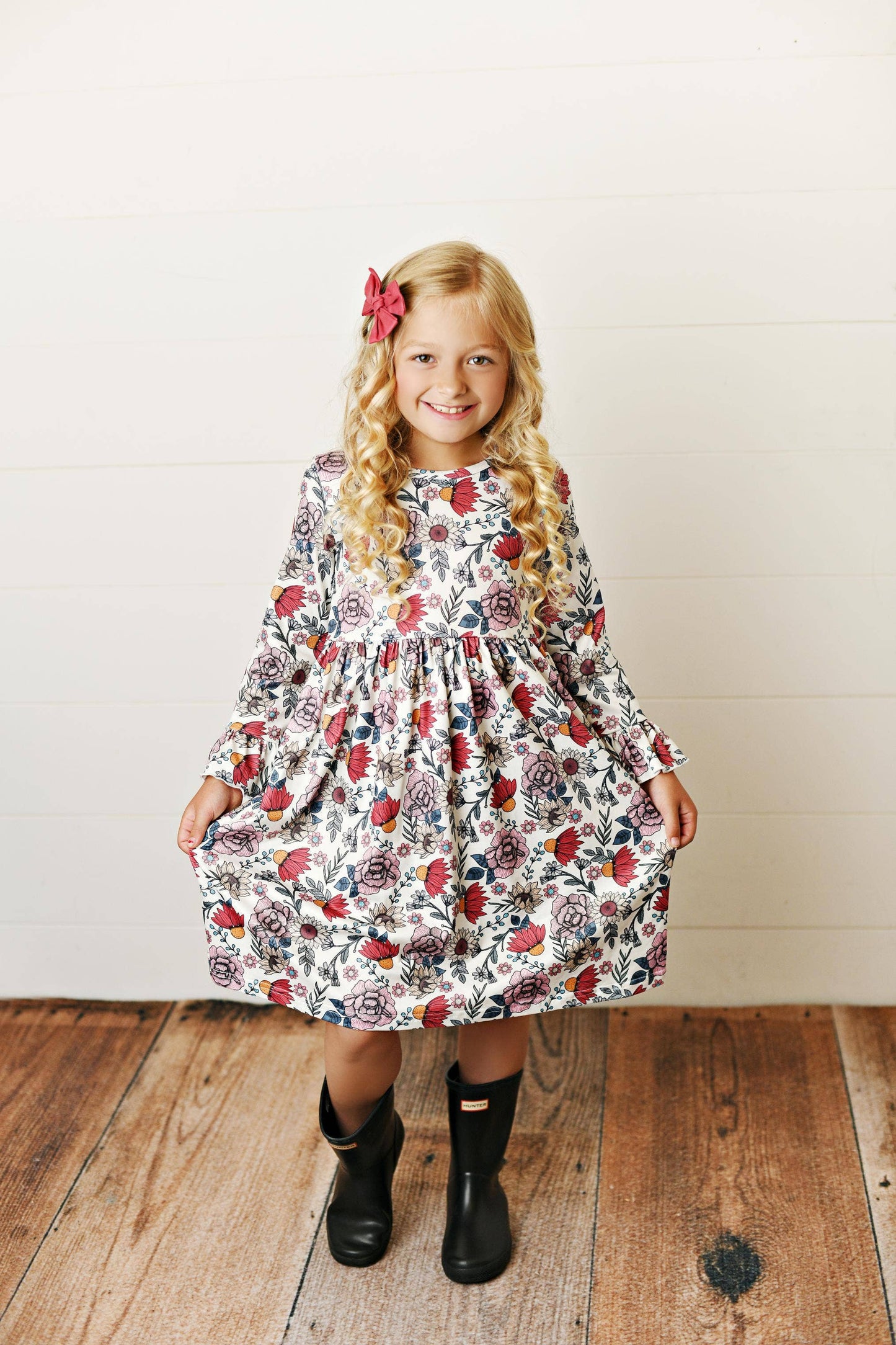 Kids Claire Rust Fall Floral Print Twirl Dress