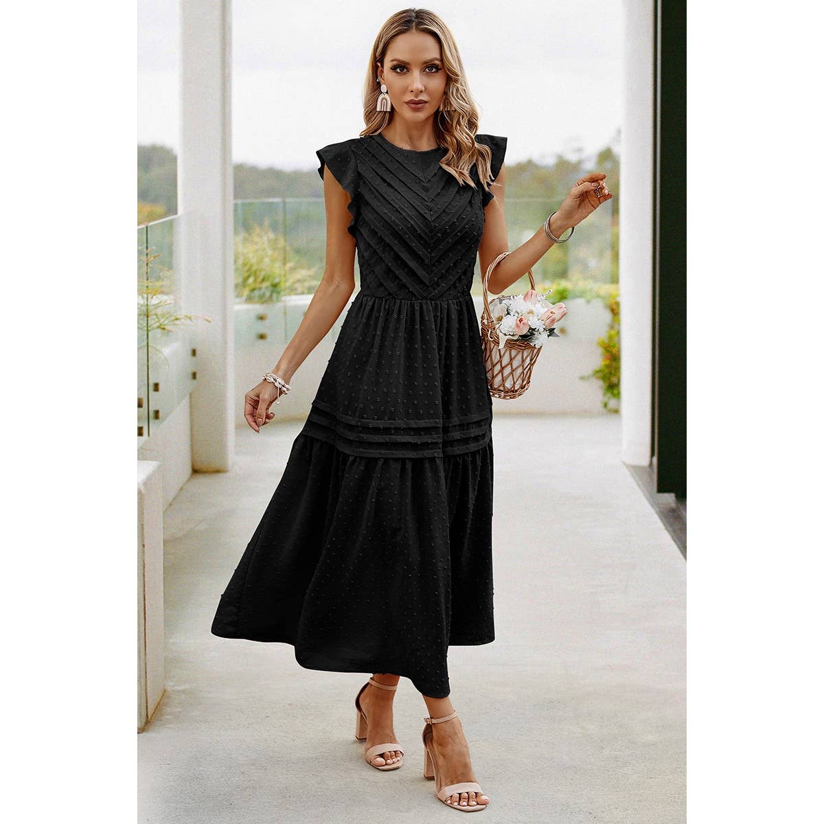 Ruffle Solid Willow Smocked Maxi Dress