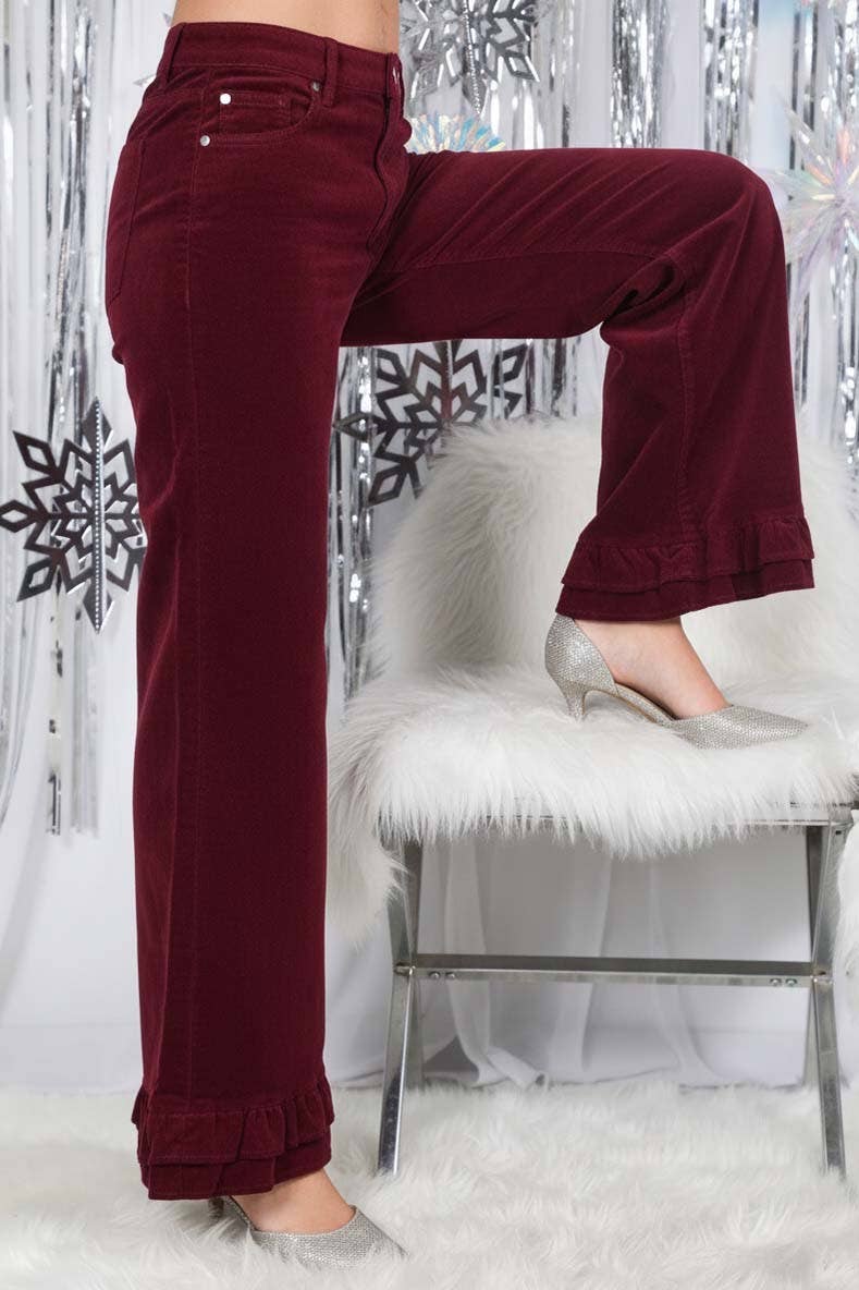 Corduroy Wide-Leg Ruffle Pants