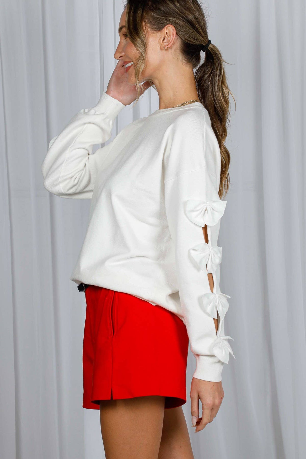 Orange Bow Sleeve Sweater