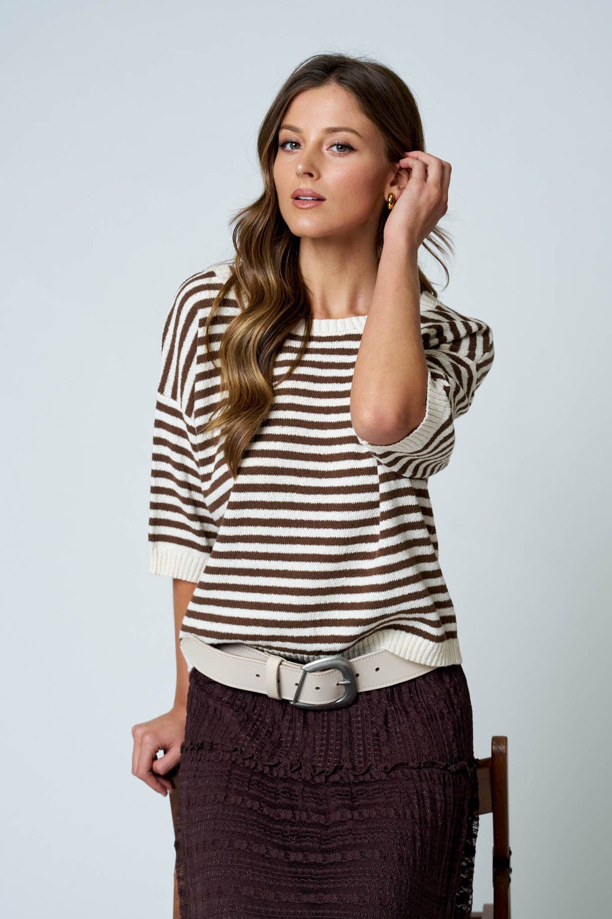 STRIPE SHORT SLEEVE SWEATER