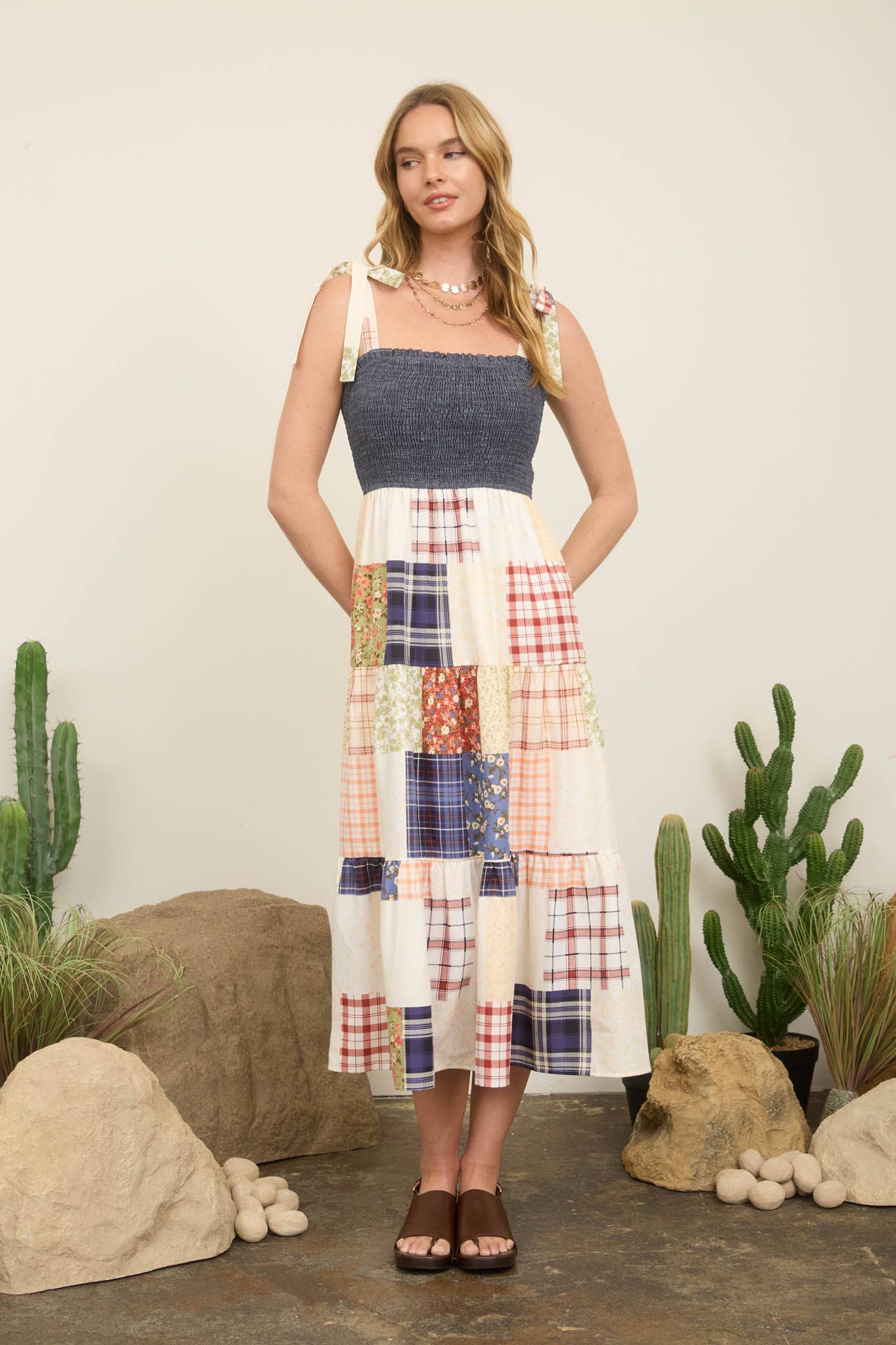 DENIM PATCHWORK MAXI DRESS