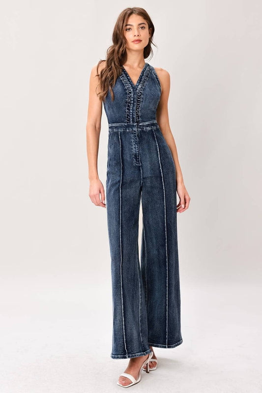 V-Neck Denim Jumpsuit