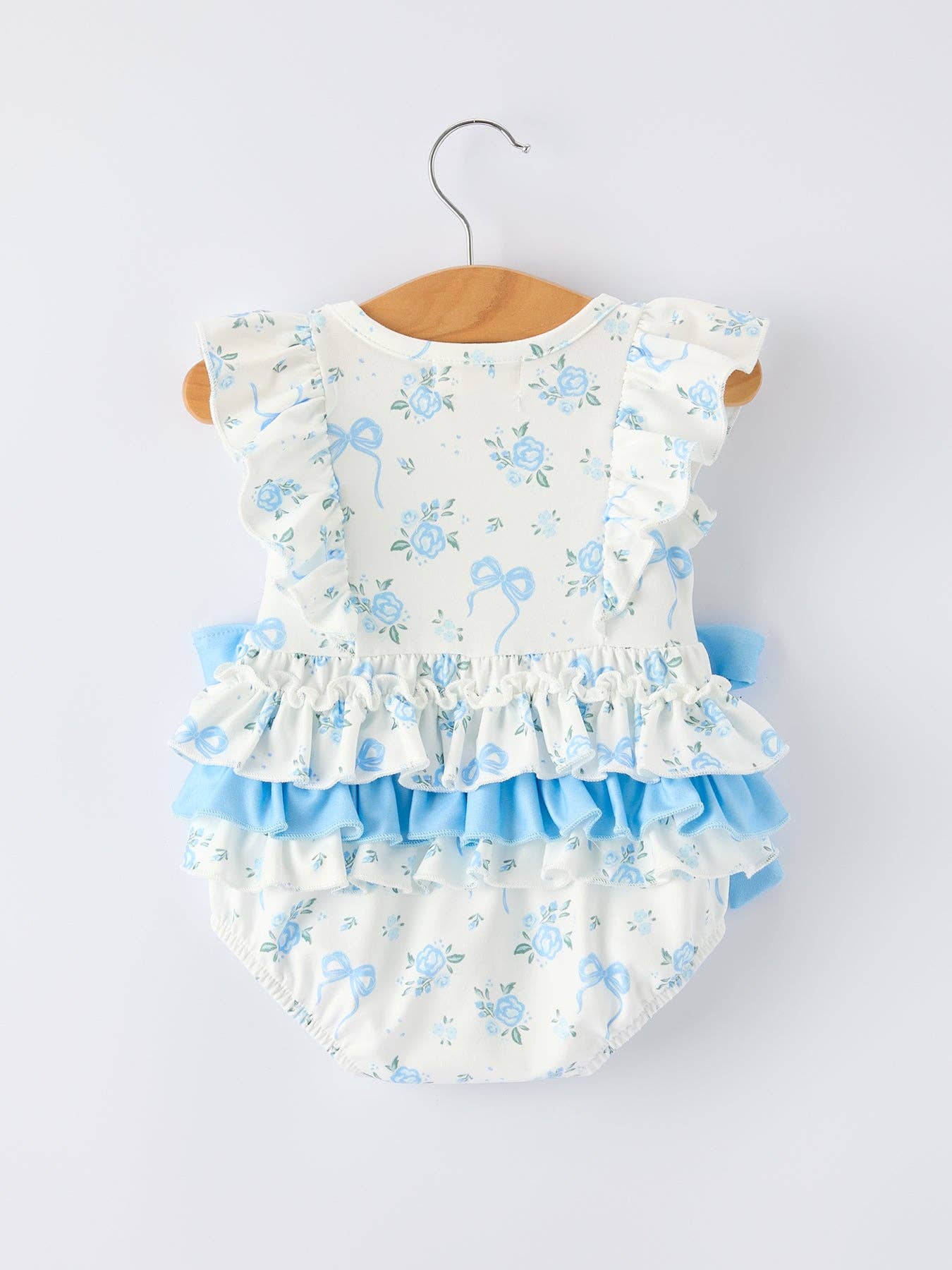 Blue Floral Romper w/Bows