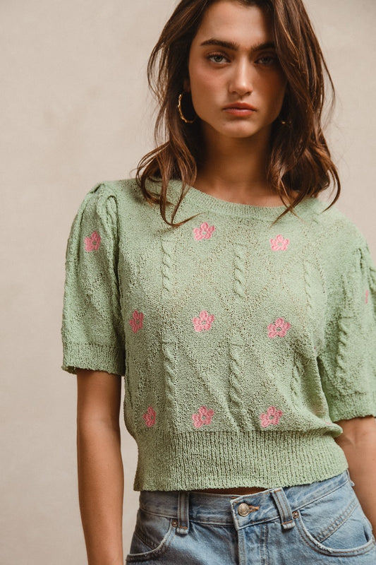 Sage Cable Knit Top