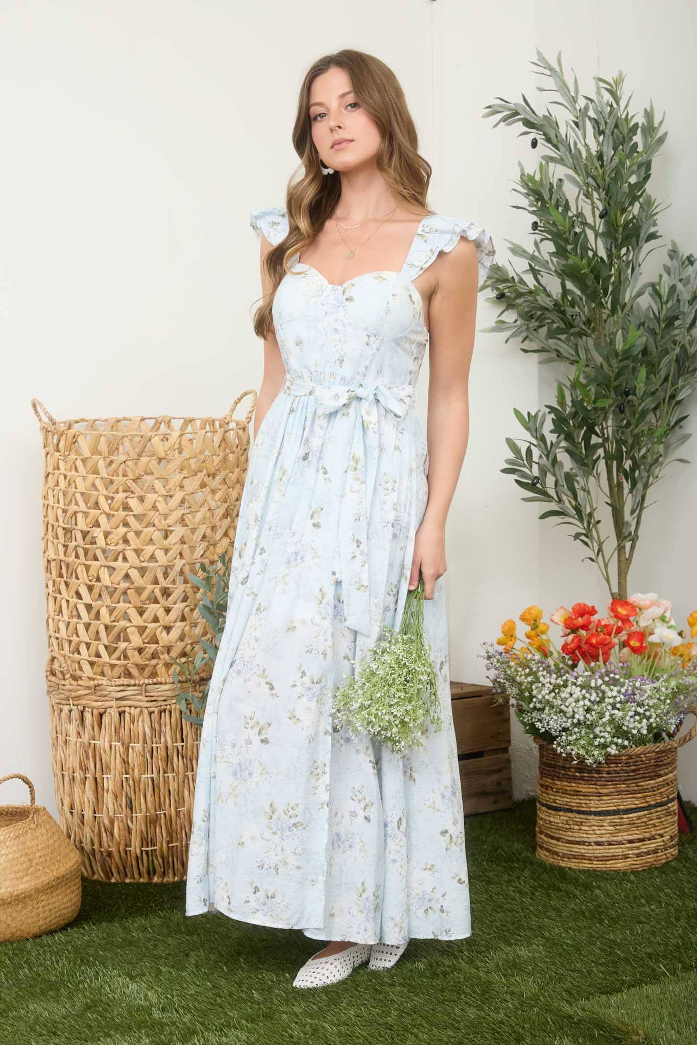 FLORAL SIDE SLIT MAXI DRESS