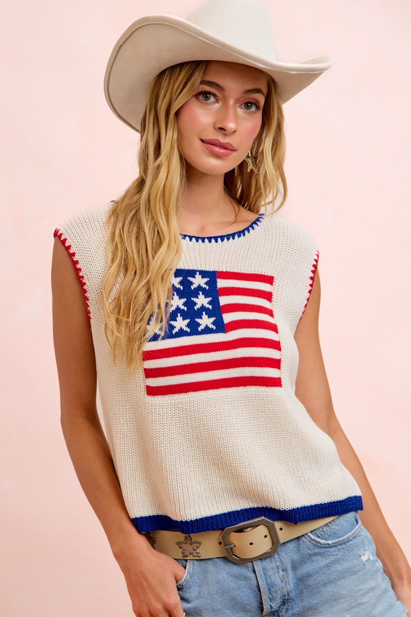 Sleeveless Flag Sweater Top