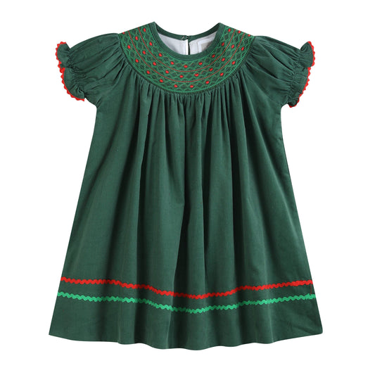 Green Corduroy Smocked Dress