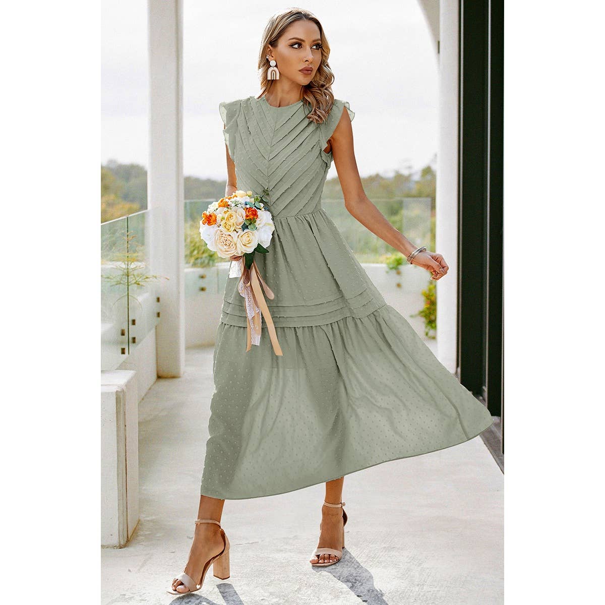 Ruffle Solid Willow Smocked Maxi Dress