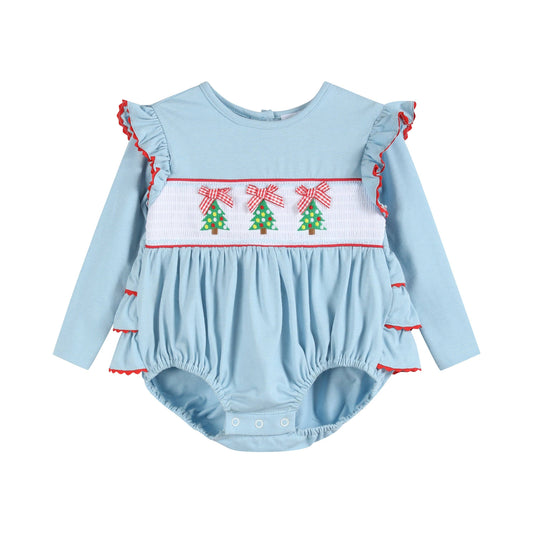 Blue Tree Ruffle Romper