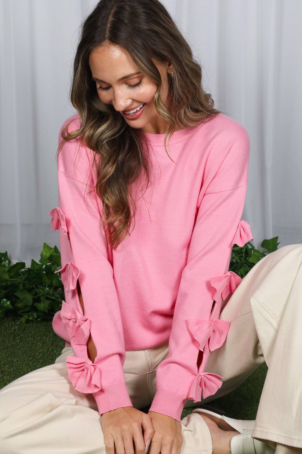 Orange Bow Sleeve Sweater