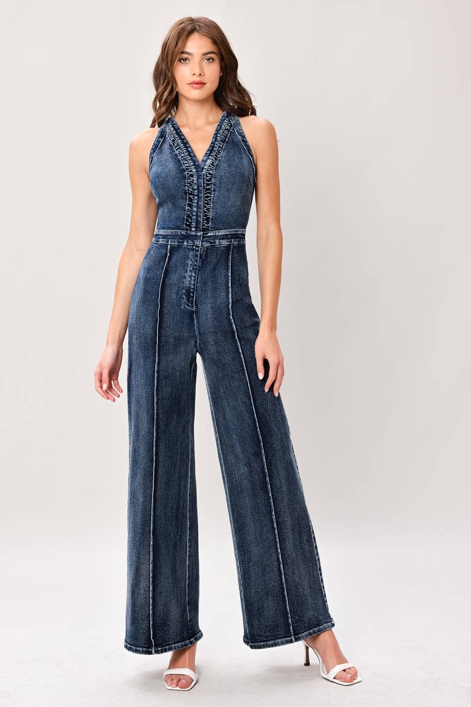 V-Neck Denim Jumpsuit