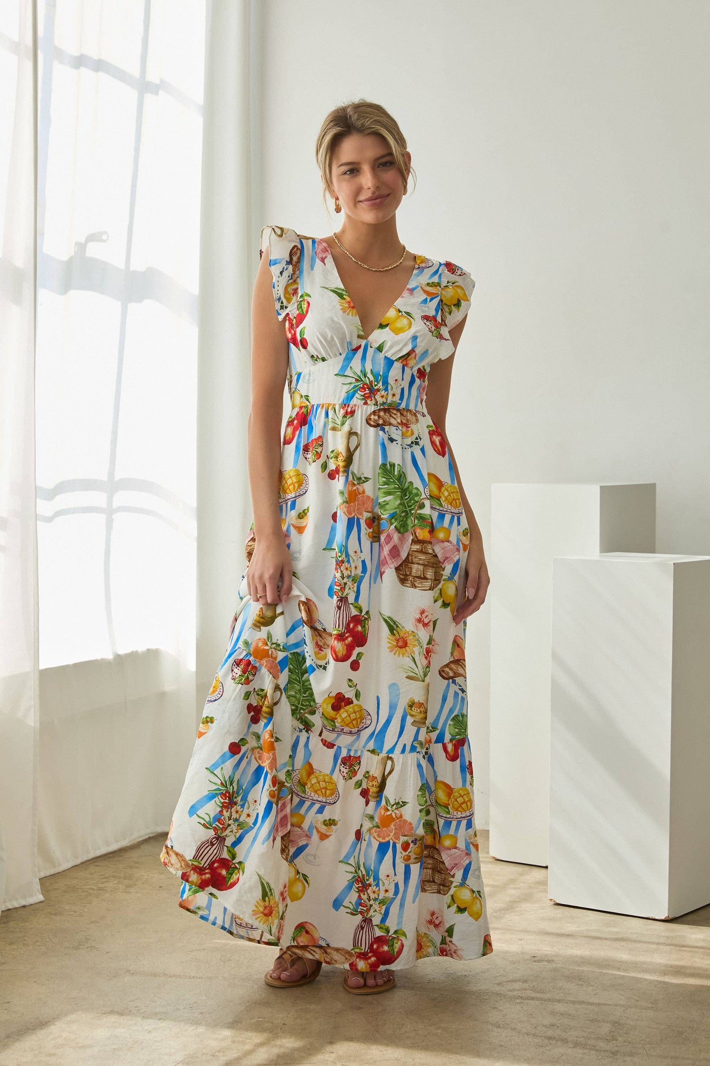 Tie-Back Ruffled Maxi Dress