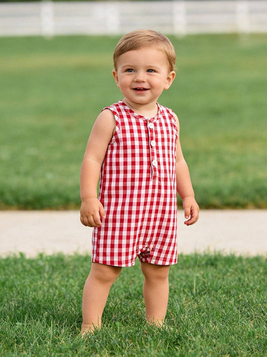 Red Checkered Boys Romper