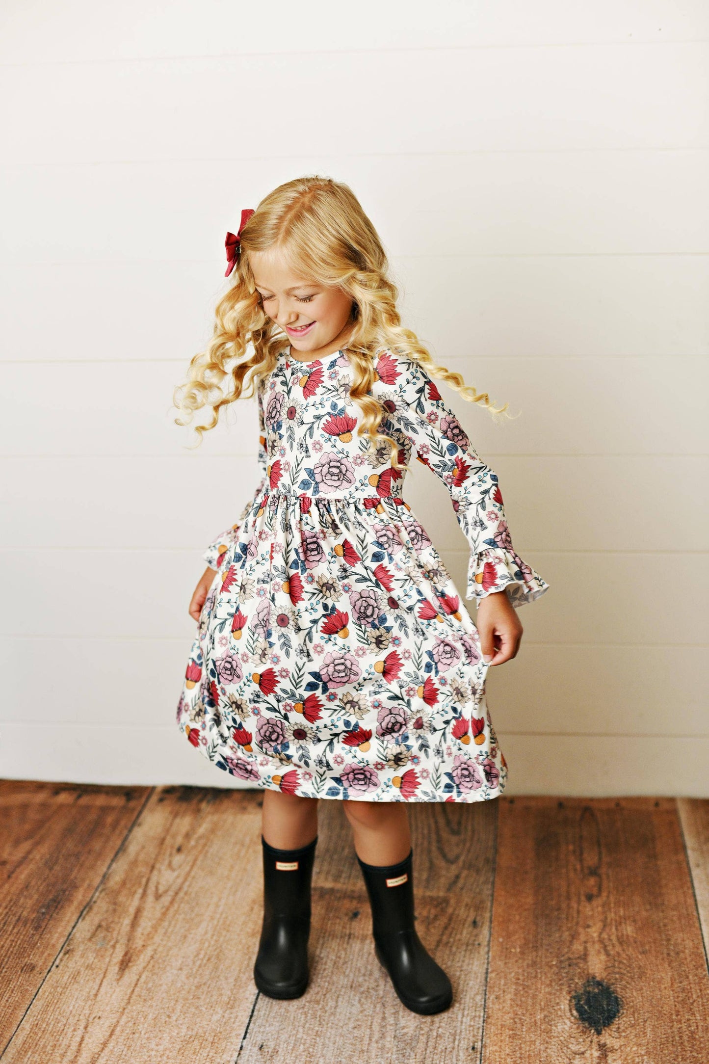 Kids Claire Rust Fall Floral Print Twirl Dress