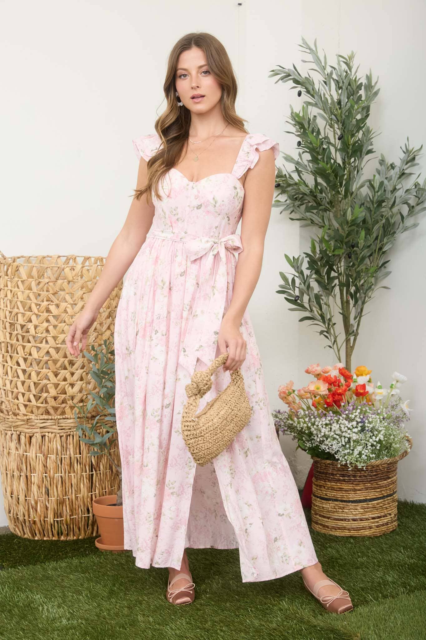 FLORAL SIDE SLIT MAXI DRESS