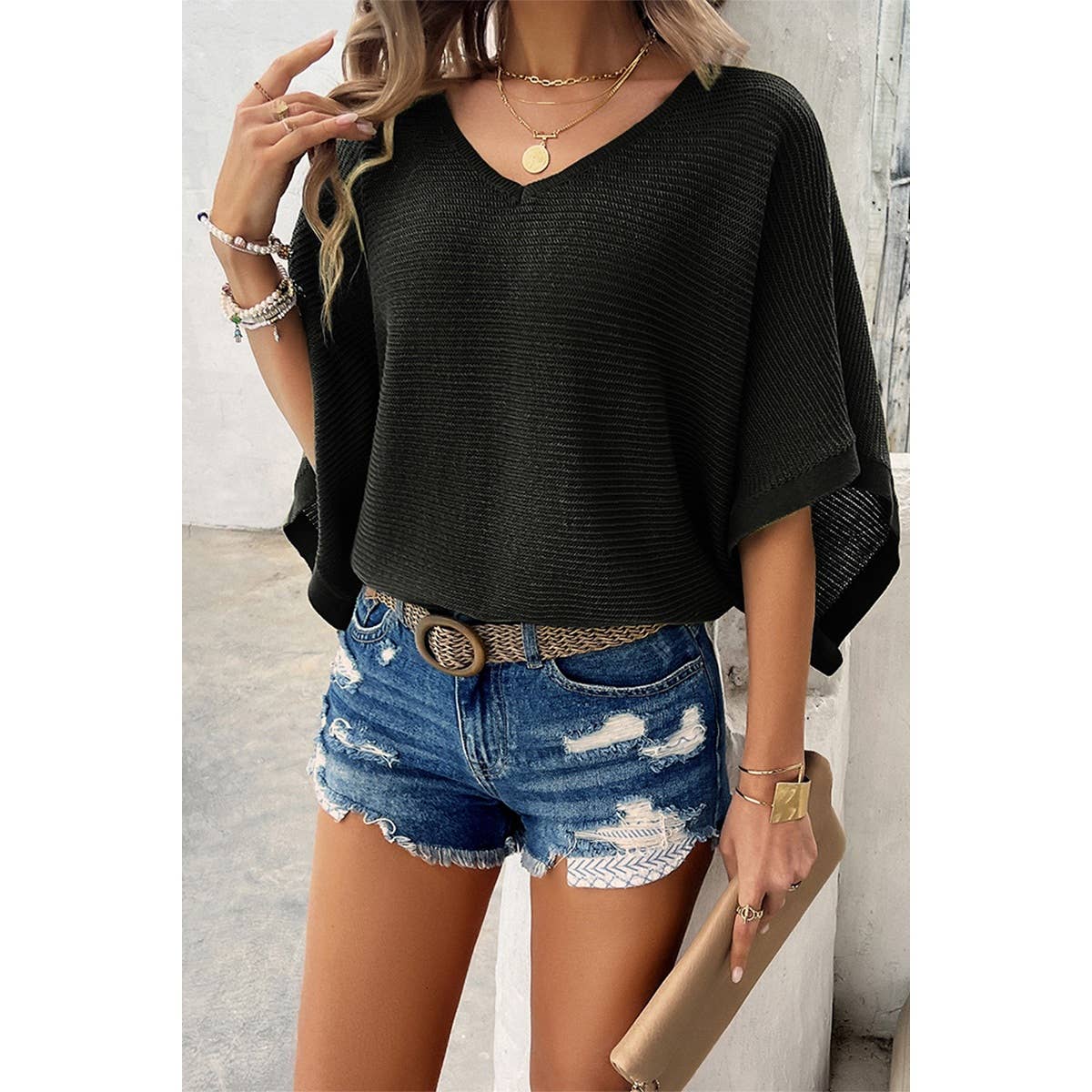 Loose Fit Bat Sleeves Top