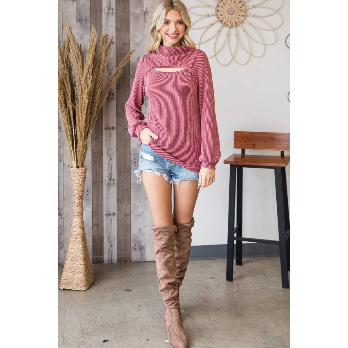Ribbed Cutout Top