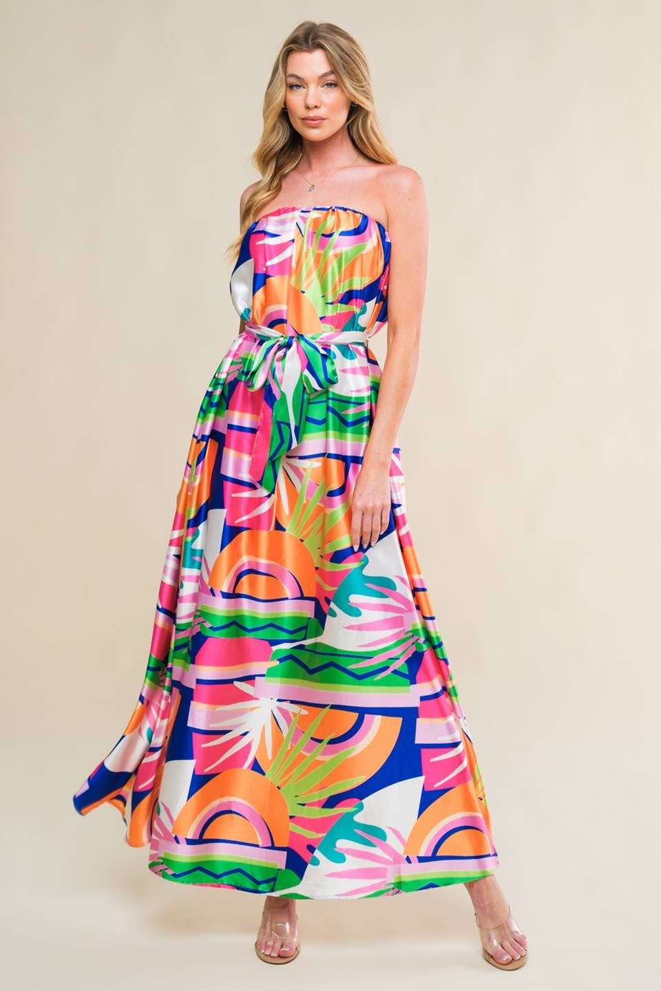 Strapless Printed Dress
