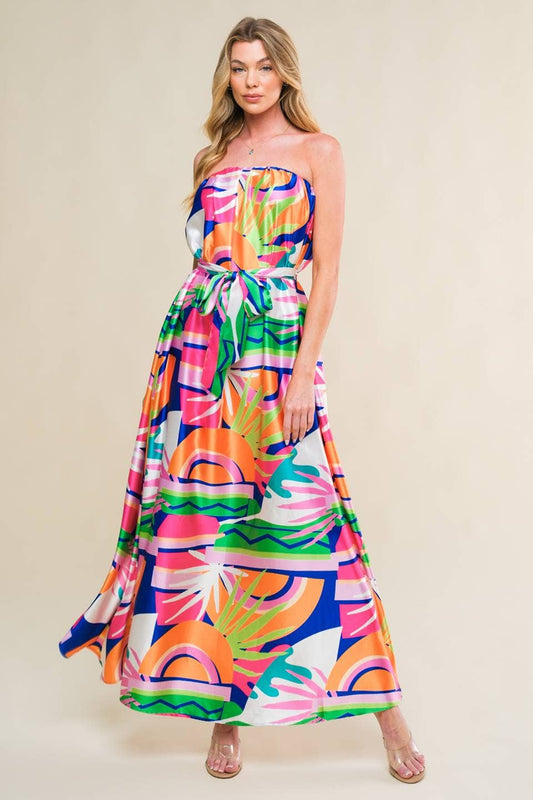 Strapless Printed Dress