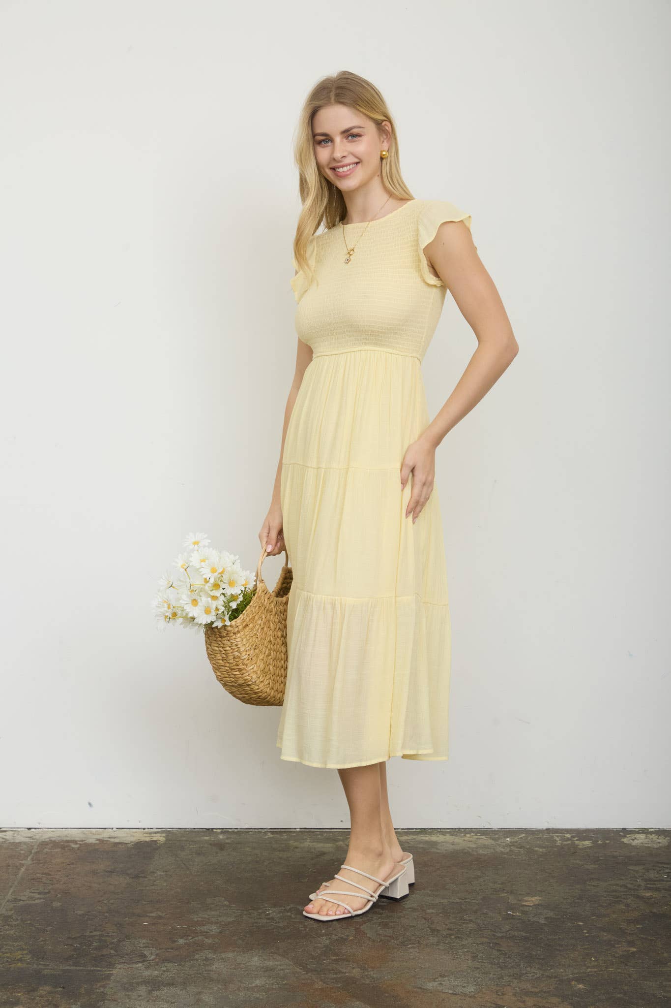 SMOCKED SHORT SLEEVE DRESS