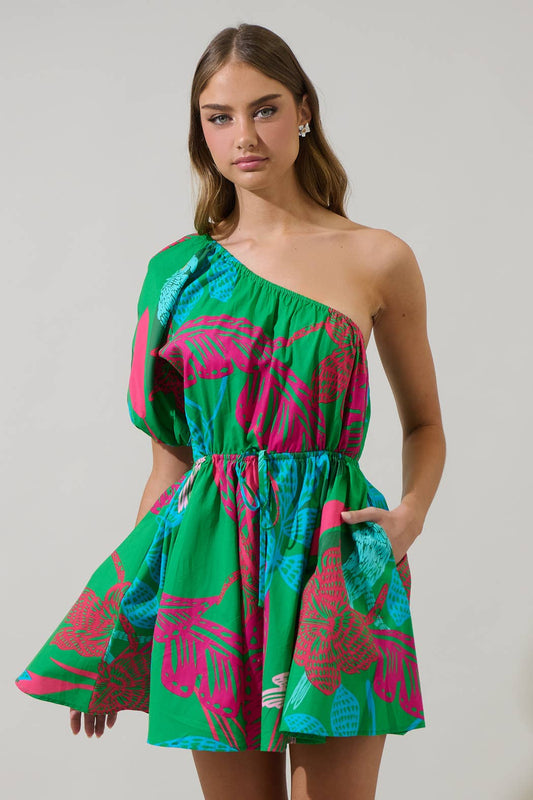 Tropical One Shoulder Dress